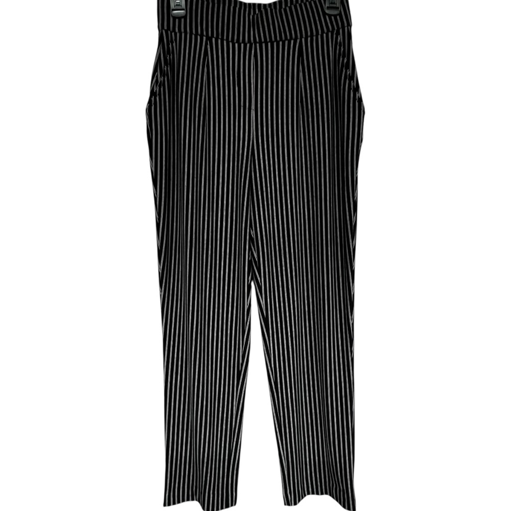 Hilary Radley Pinstripe Pull on Pants Black and White Size Small
